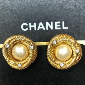 CHANEL 24k Gold Plated Rope Entwined Faux Pearl Earrings w/ Crystal Accents
